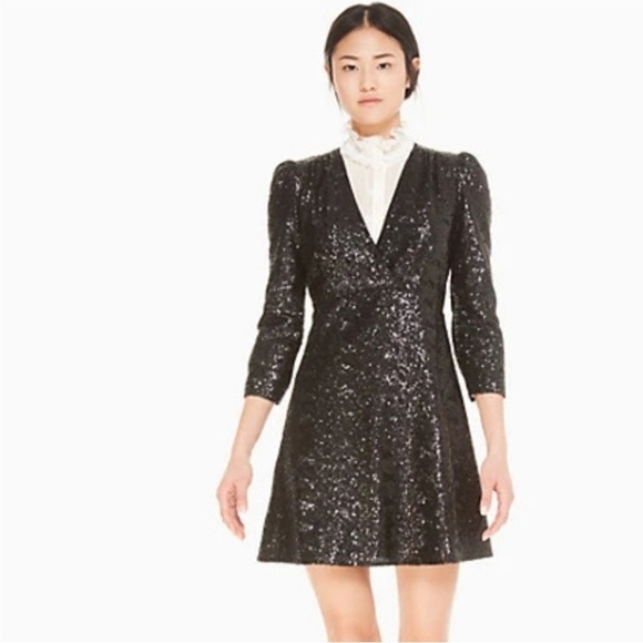 Kate Spade sequin dress black plunging neckline size 2 - Picture 7 of 16